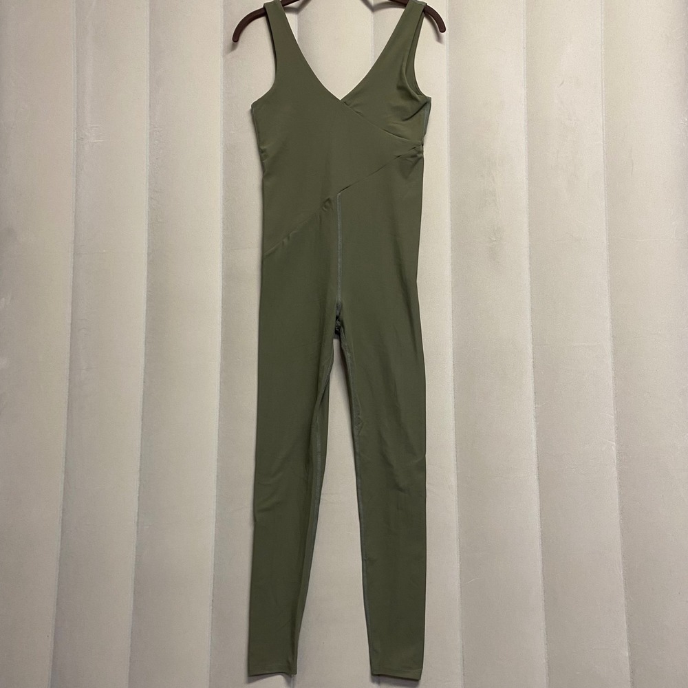 Carbon38 Carbon 38 Women's V Neck Jumpsuit Medium Olive Yoga Athleisure